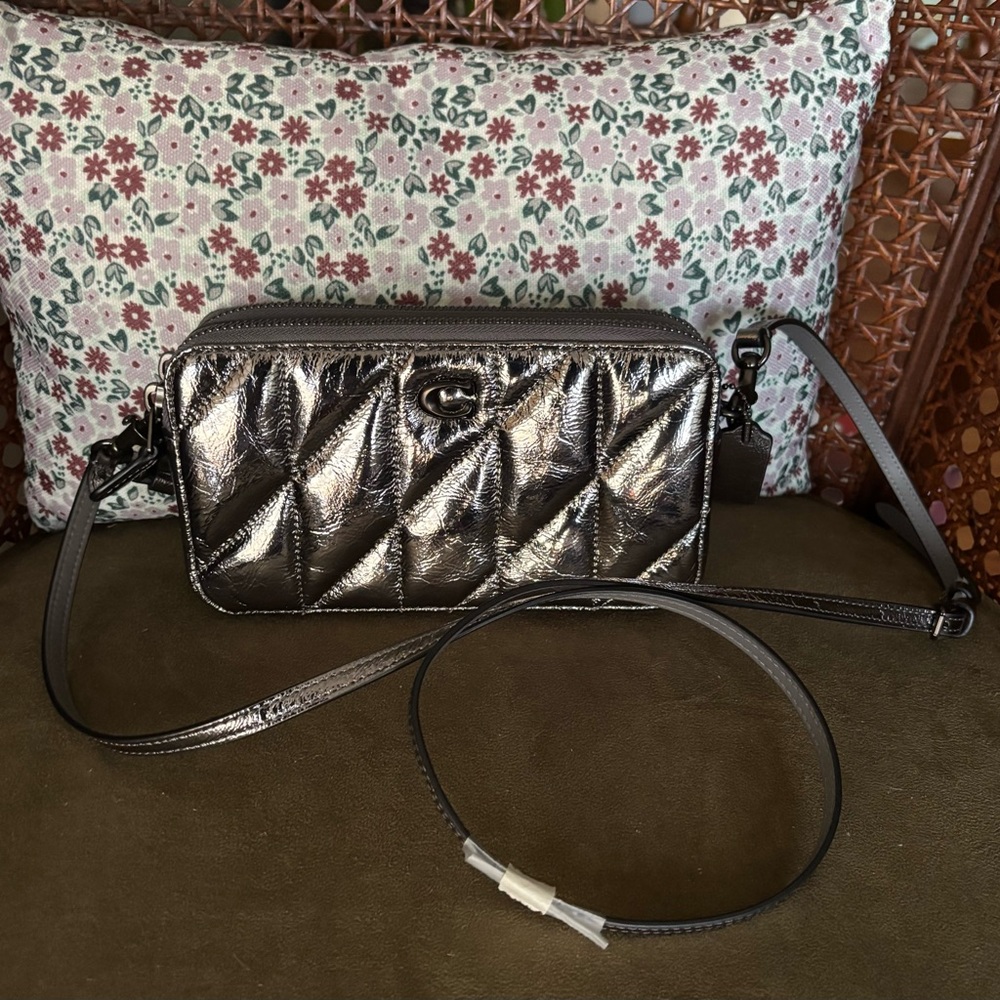 SOLD Coach Kira Quilted Crossbody In V5 Anthracite Silver Leather Bag CW573